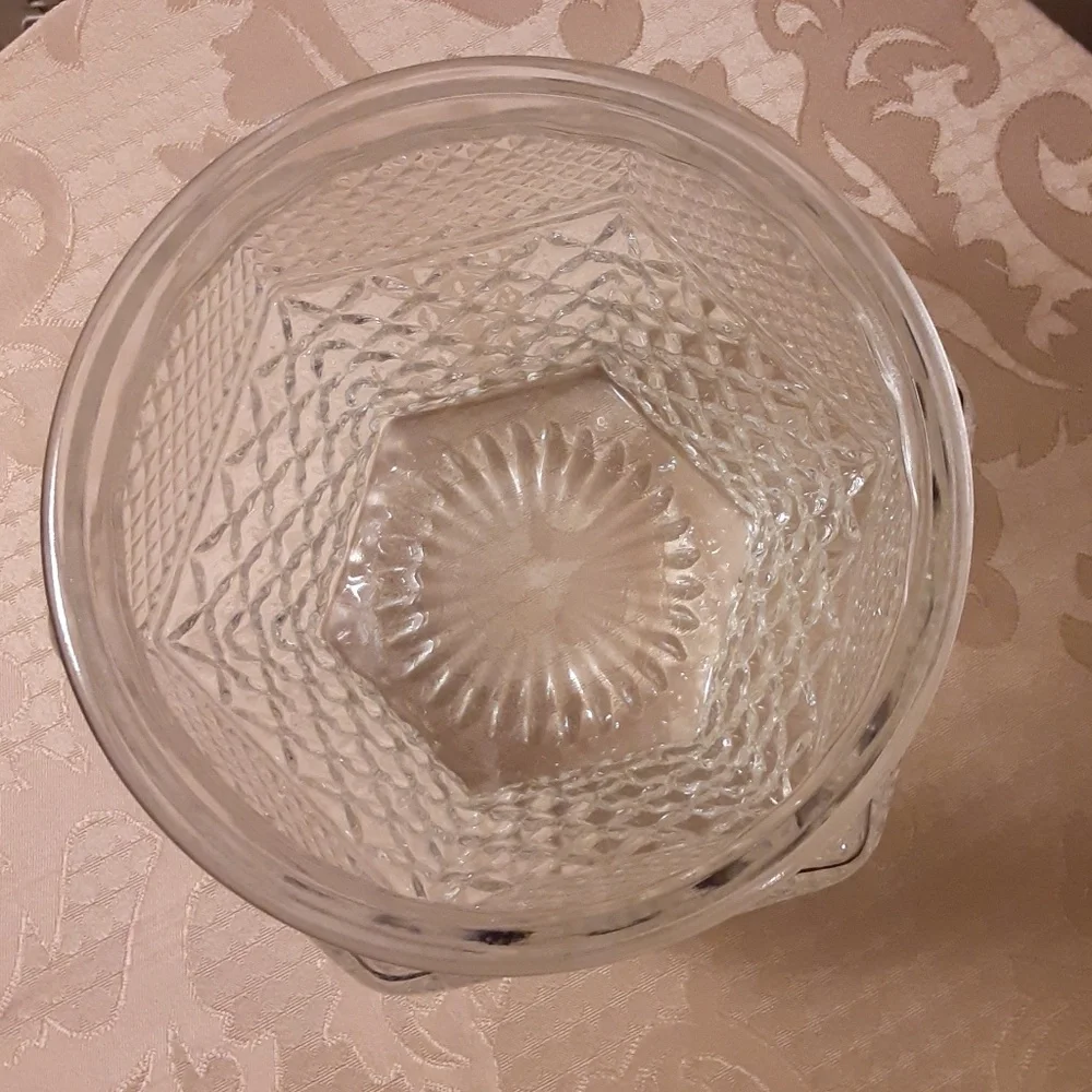 Anchor Hocking Vintage Wexford Pattern Clear Pressed Glass Cookie Jar with Lid